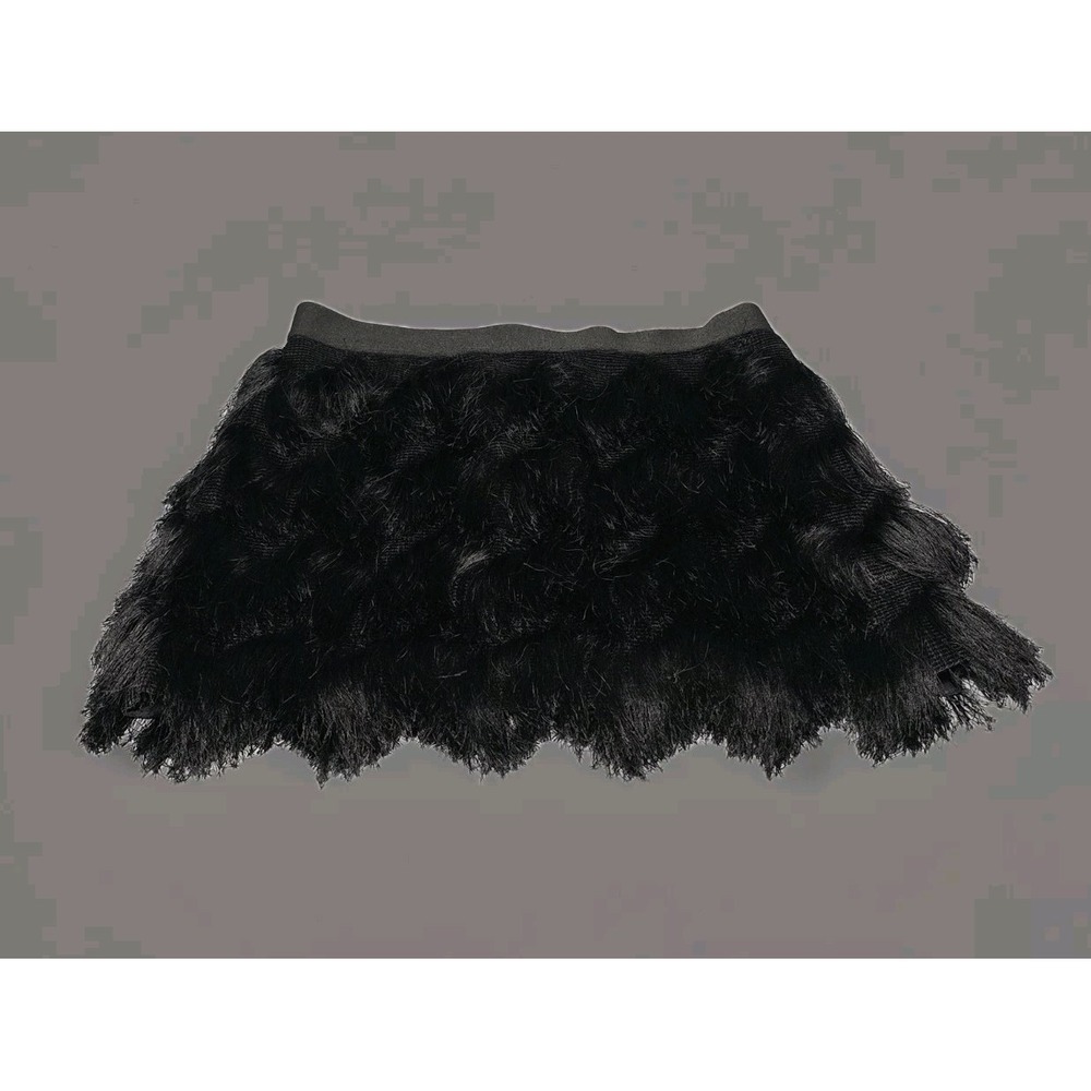 BCBG Maxazria Black Tiered Fringe Mini Skirt Black, Sz XXS, Flapper Style